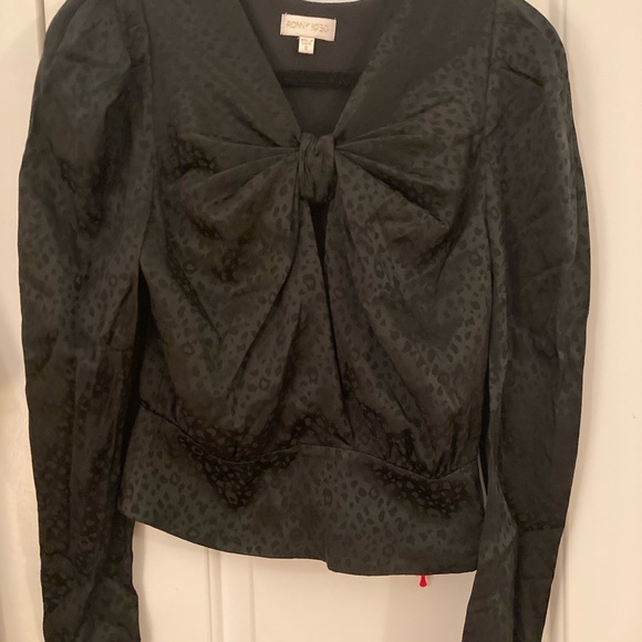 NWT Ronny Kobo BLACK NOT BLUE leopard silk bow cut out top size small $358 - Picture 5 of 15